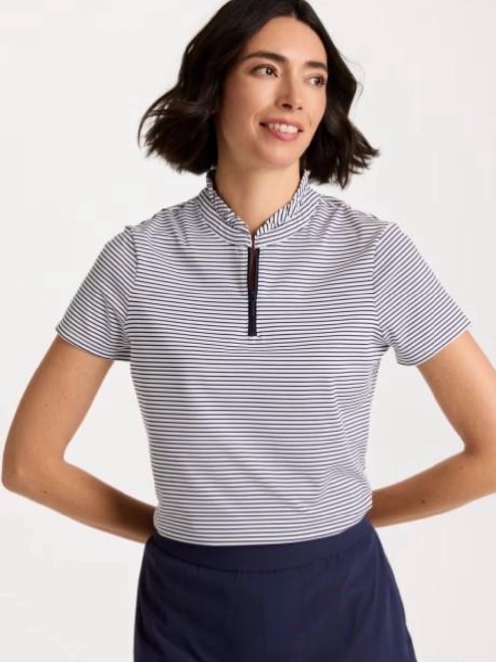 Chico's Zenergy® UPF Ruffle Striped Half Zip